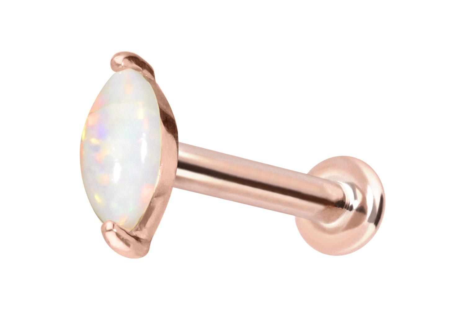 14 Karat Gold Labret Piercing mit Innengewinde OVALER SYNTHETISCHER OPAL